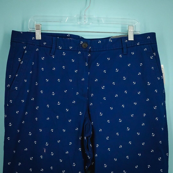 Talbots Size 12 Blue Anchor Print Relaxed Chino Ankle Cotton Stretch Pants NEW - Picture 2 of 8